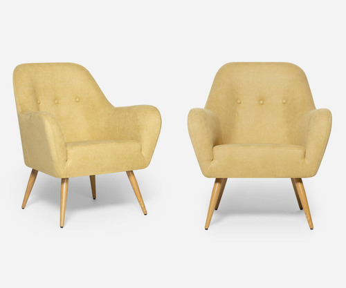 Set 2 Poltronas Rosen Bartolo Pata Metalica Tela Custard