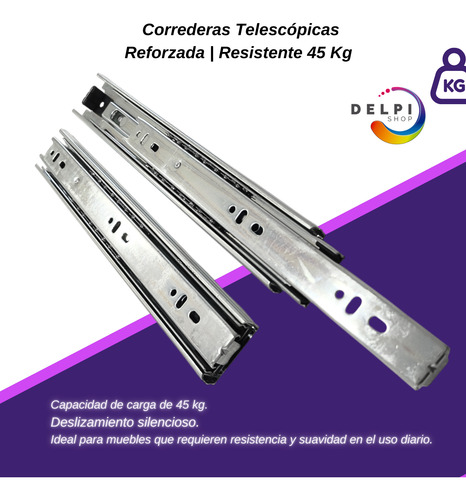 Corredera Telescopica 40cm 45 Kg 1 Par Guia Cajon Reforz W
