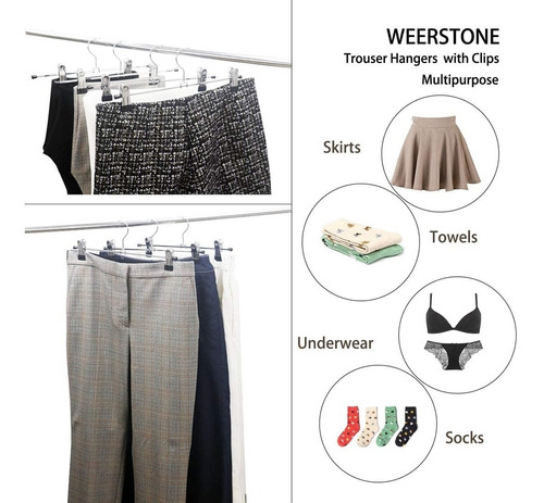 Set X10 Perchas Con Broche Pantalón Pollera Acero Inox Metal
