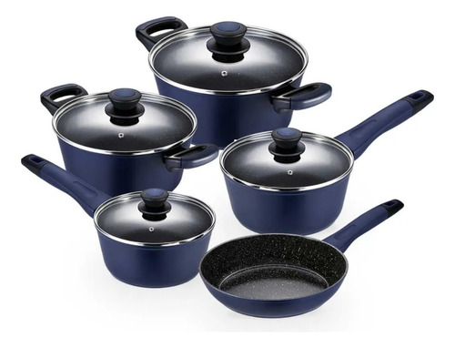 Jogo de panelas de cozinha Oxford Everyday com 5 peças de alumínio azul-escuro