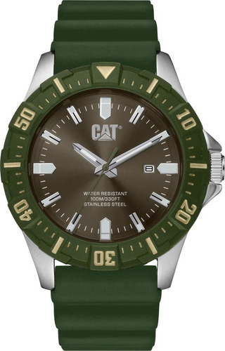 Reloj Cat Hombre Silicona Verde Calendario 100mts Pz14123323