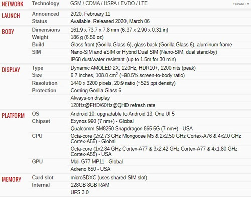 Samsung S20 Ultra Amo3.4k120hz 128gb 8gb Snap865-7nm 5g 64mp