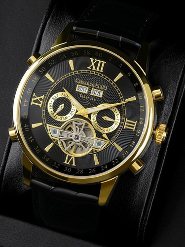 Relógio Calvaneo 1583 Valencia Gold Shinyblack Automático