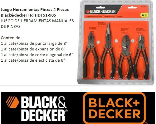 Juego De Pinzas Black Decker Set 4 Piezas Hdt51-905