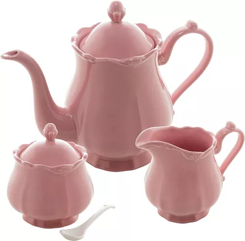 Conjunto Bule P/ Chá E Café Fancy De Porcelana Wolff 3 Pçs