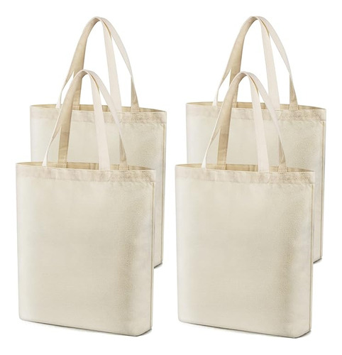 4 Pcs Reusable Large Canvas Tote Bags Blank Multi Purpose Ca