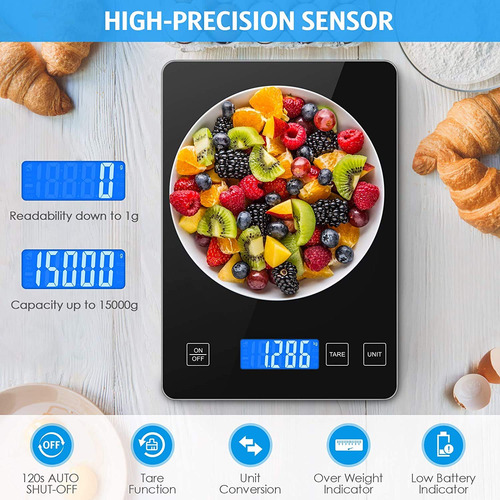 Báscula Digital De Cocina, 15kg/33lb Usb Balanza Alimentos