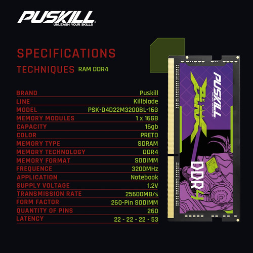 Memoria Ddr4 Para Portátil Killblade De Puskill, 2 X 16 G, 3