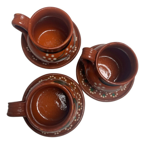 Juego De Tazas Y Plato Barro Artesanal Café Té 400 Ml 6 Pz
