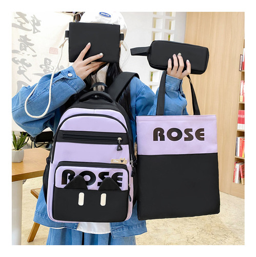Mochila Gran Capacidad En Colores Contrastantes, Juego 4 Pcs