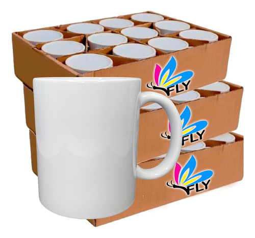 Caneca Branca Cerâmica Para Sublimação Fly 325ml Aaa+ 36 Und