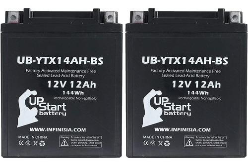 2-pack Ub-ytx14ah-bs Battery Replacement For 2002 Arctic Cat