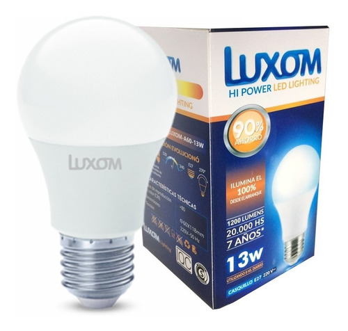 Lampara Led 13w A60 Bulbo Luz Fria Luxom