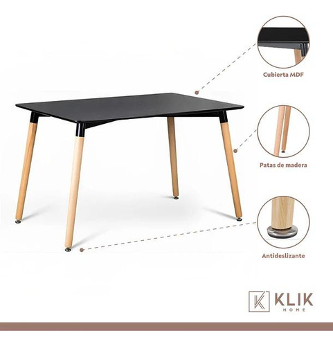 Comedor Mesa Rectangular Negra + 6 Sillas Tulip Negras