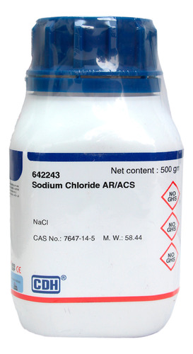 Cloruro De Sodio Ar/acs Envase Con 500 Gr. Marca Cdh