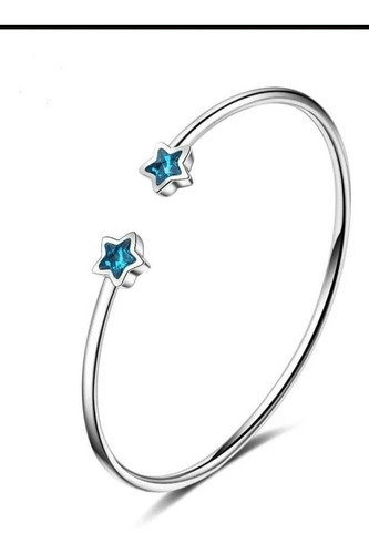 Fina Pulsera Brazalete Swarovski Cristal Azul Platinado