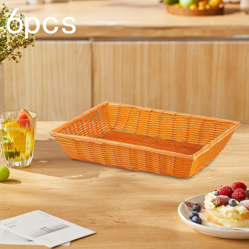 Qw 6 Peças Cestas De Pão Imitação Rattan Cestas 30x20x7cm