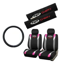 Comprar Funda Tela Gris Rosa Y Cubre Cinto Chery + Cubre Volante