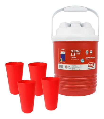 Termo Explorer 3.8 Lt + 4 Vasos 500 Ml Rojo 