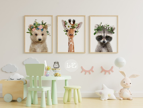 Cuadros Infantiles Animalitos 30 X 40 Cm Personalizos X 3
