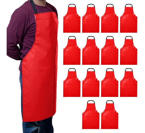 Mandil De Lona Kit 15pz Impermeable Uso Rudo Delantal Grande Color Rojo Diseño De La Tela Lona Impermeable