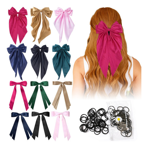 12pcs Moños Lazo Listón Satin Moda Coquette Tendencia. Picky Color Neutral
