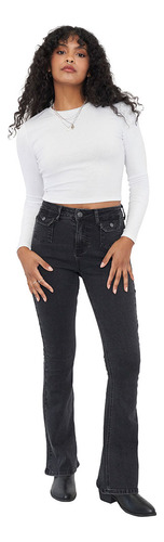 Jeans Mujer Flare Bolsillos Negro Corona