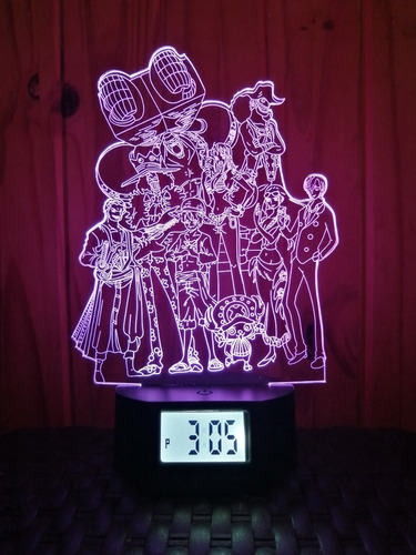 One Piece Lámpara Led Reloj Alarma 3d 7 Colores Muguiwaras