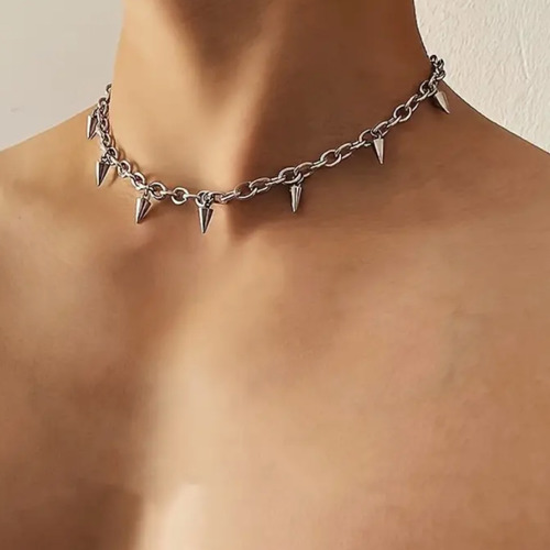 Cadena De Picos Para Hombre Dije Punk Aesthetic Cool De Moda Plateado