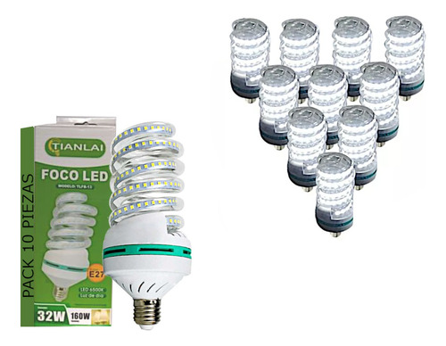 Foco Led Megaluz 32w Espiral Luz Blanca Fria E27 10 Piezas