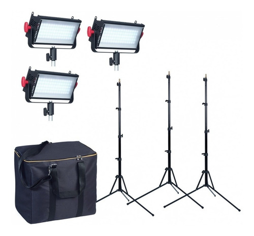Imagen 1 de 4 de Kit Con 3 Paneles Led 50w, 3 Tripodes Alum Y Bolso