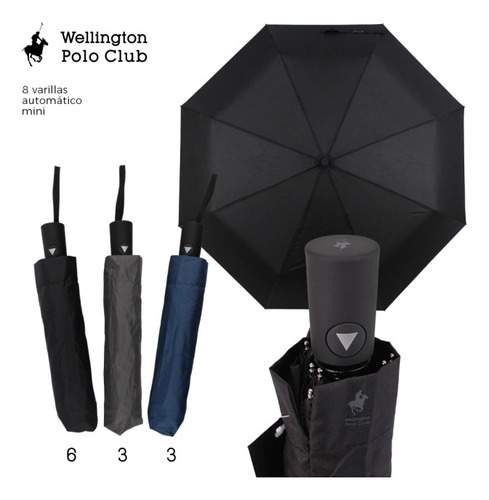 Paraguas Wellington Polo Mini Apertura Automatica Funda 6252 Color Negro