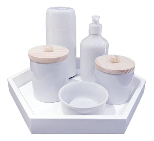 Kit Higiene Bebê Porcelana Branca 6 Peças Potes Maternidade