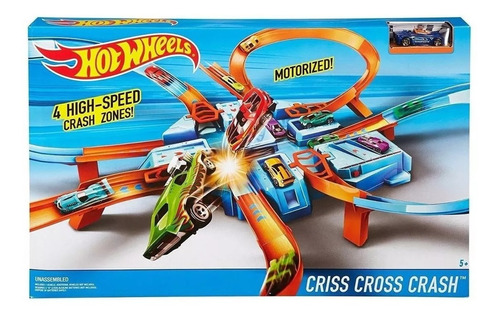 Hot Wheels accidente de Criss Cross Pista de conjunto Kids Conjunto de Juego 4 vías Smash pista de carreras 