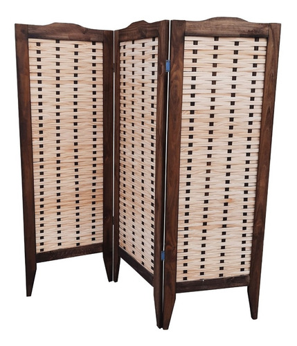 Imagen 2 de 4 de Biombo Trenzado Teñido Rustico 180x176 X3 Hojas De Pino