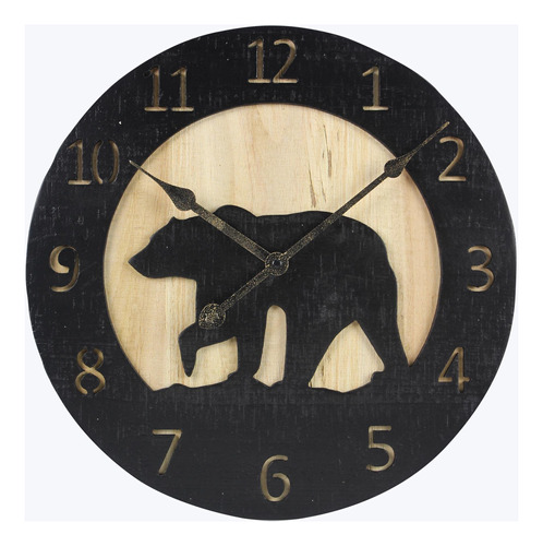 Young's Inc Reloj De Pared Tallado Con Oso De Madera, Reloje