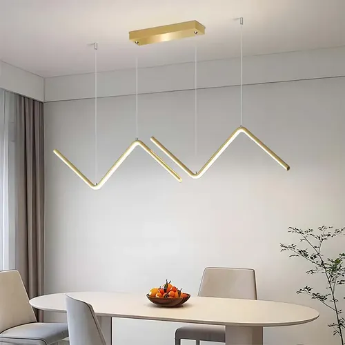 Lustre Pendente Led Moderno-sala Mesa Jantar Zig Zag Dourado 127/220v Dourado