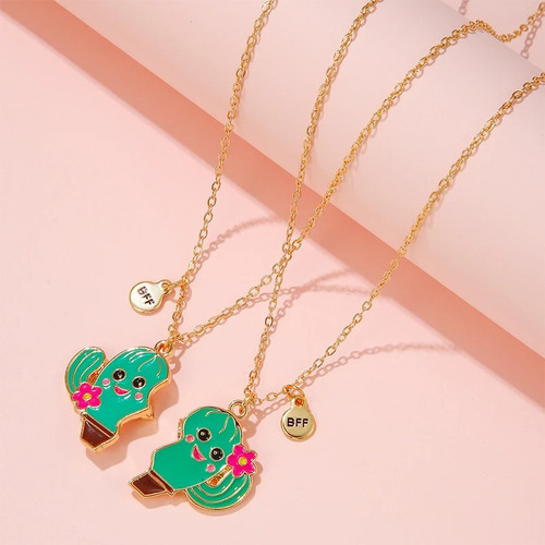 V Set 2 Collares Magnéticos De Cactus Mejores Amigos Bff