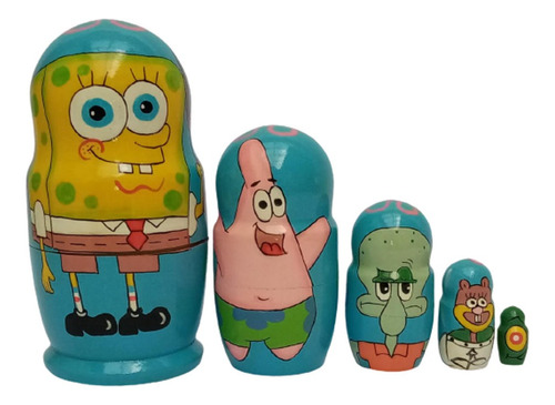 Bob Esponja Muñeca Matrioska Rusa Decoracion Hogar 11 Cm 5pc