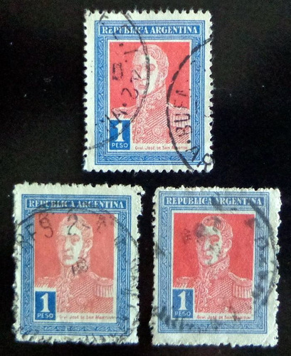 Argentina, Lote 3 Sellos Gj 586 S Martín 1p Colores L8328