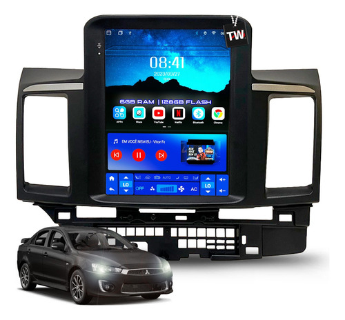 Central Multimídia Tesla 6gb+128gb Lancer Gps Carplay Wifi Cor Mitsubishi Lancer 2009