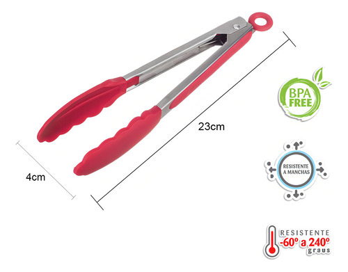 Pegador Inox C/ Ponta Em Silicone Vermelho 23cm
