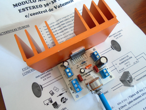 Mini Amplificador Estereo 38+38 Watts C/volumen Y Disipador