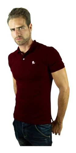 Playera Polo Valdov Para Caballero Classic Fit Vino / Blanco