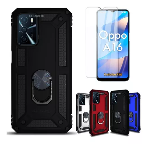 Funda P/ Oppo A16, Uso Rudo C/ Anillo Sujetador + Cristal