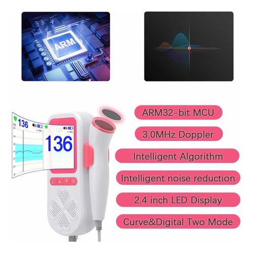 Monitor Doppler Fetal Recargable Con Gráfica De Curva.