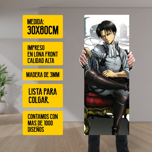 Imagen 2 de 8 de Cuadro Grande 30x80 Cm Shingeki No Kyojin Capitan Levi