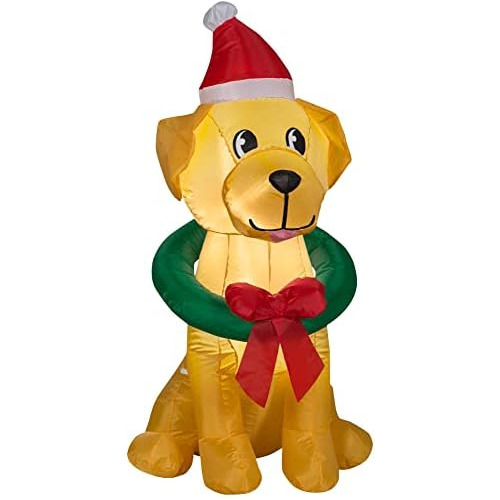 3.5' Gemmy  Inflatable Yellow Lab Dog Wearing Santa Hat...