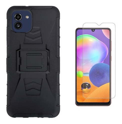 Mica + Funda Uso Rudo + Clip Para Samsung Galaxy A03 Sm-a035