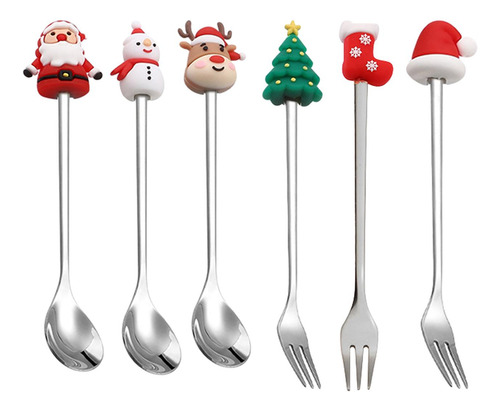 Juego De Tenedores Y Cucharas Navideñas, Plata 6 Piezas